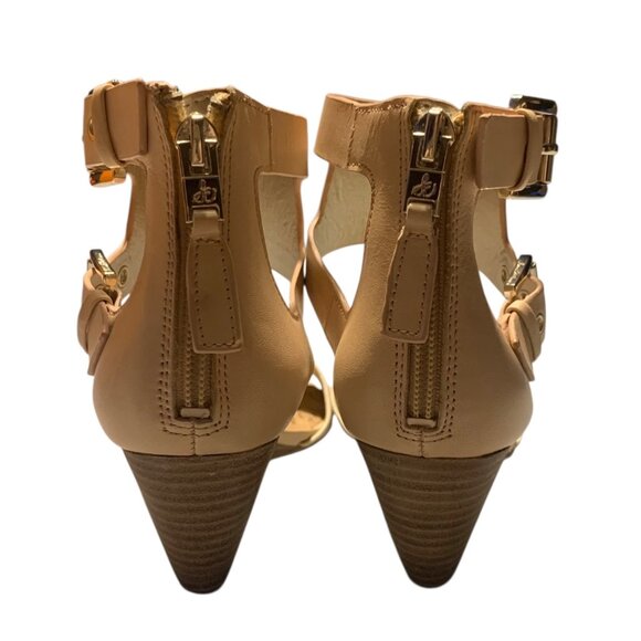 SAM EDELMAN Cream + Beige Leather Susanna Ankle Strap Wedge Sandals Size 6.5M - Picture 6 of 8